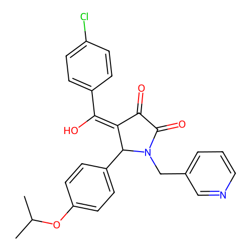 (4E)-4-[(4-chlorophenyl)-hydroxymethylidene]-5-(4-propan-2-yloxyphenyl)-1-(pyridin-3-ylmethyl)pyrrolidine-2,3-dione structure