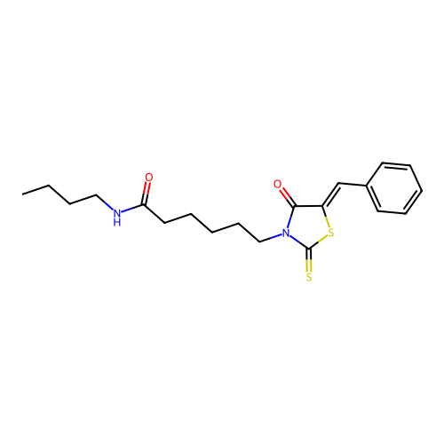 (Z)-6-(5-benzylidene-4-oxo-2-thioxothiazolidin-3-yl)-N-butylhexanamide structure