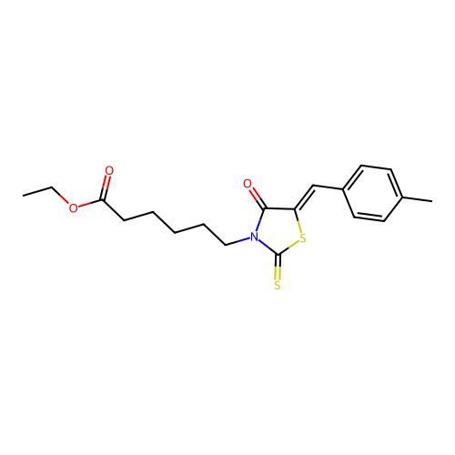 ethyl 6-[(5Z)-5-[(4-methylphenyl)methylidene]-4-oxo-2-sulfanylidene-1,3-thiazolidin-3-yl]hexanoate structure