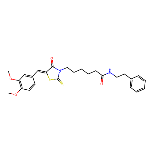 6-[(5Z)-5-[(3,4-DIMETHOXYPHENYL)METHYLIDENE]-4-OXO-2-SULFANYLIDENE-1,3-THIAZOLIDIN-3-YL]-N-(2-PHENYLETHYL)HEXANAMIDE structure