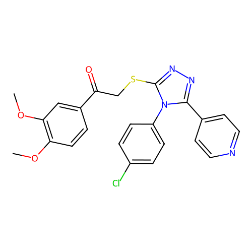2-[[4-(4-chlorophenyl)-5-pyridin-4-yl-1,2,4-triazol-3-yl]sulfanyl]-1-(3,4-dimethoxyphenyl)ethanone structure