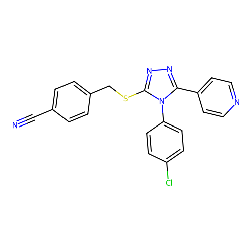 4-({[4-(4-chlorophenyl)-5-(pyridin-4-yl)-4H-1,2,4-triazol-3-yl]sulfanyl}methyl)benzonitrile structure