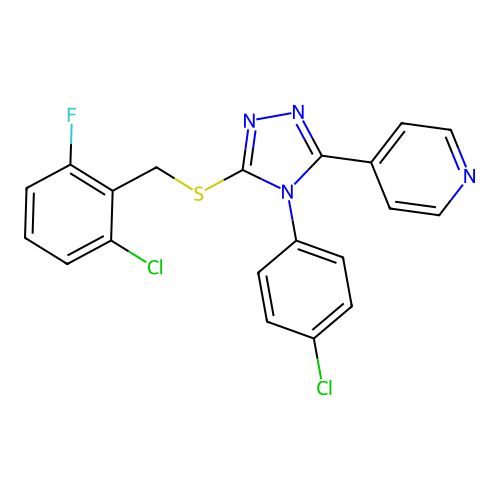 4-(5-((2-chloro-6-fluorobenzyl)thio)-4-(4-chlorophenyl)-4H-1,2,4-triazol-3-yl)pyridine structure