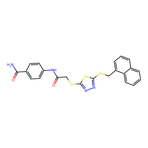 4-{2-[5-(Naphthylmethylthio)-1,3,4-thiadiazol-2-ylthio]acetylamino}benzamide structure