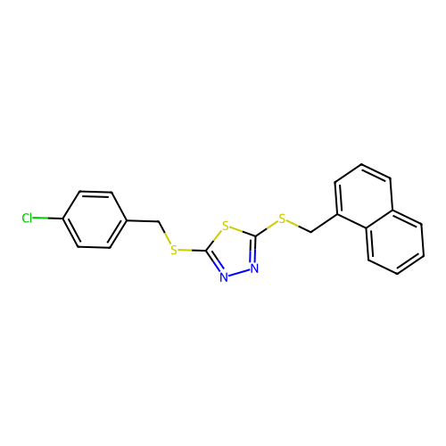 2-[(4-Chlorobenzyl)sulfanyl]-5-[(1-naphthylmethyl)sulfanyl]-1,3,4-thiadiazole structure