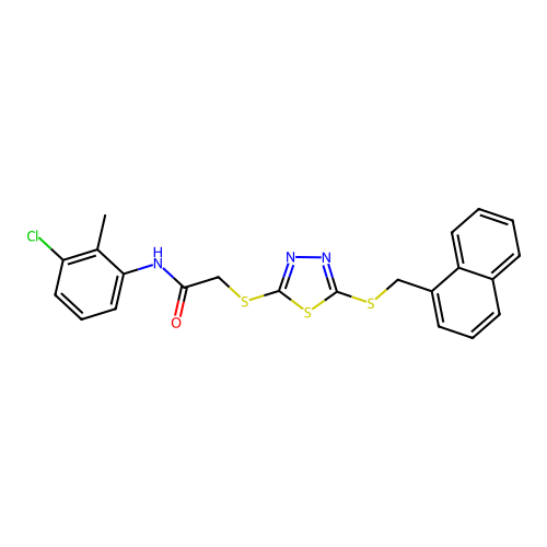 N-(3-chloro-2-methylphenyl)-2-({5-[(naphthalen-1-ylmethyl)sulfanyl]-1,3,4-thiadiazol-2-yl}sulfanyl)acetamide structure