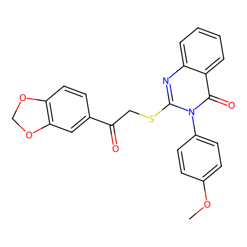 2-(2-benzo[1,3]dioxol-5-yl-2-oxo-ethyl)sulfanyl-3-(4-methoxyphenyl)quinazolin-4-one structure