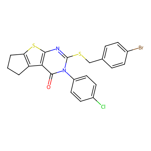 2-((4-bromobenzyl)thio)-3-(4-chlorophenyl)-6,7-dihydro-3H-cyclopenta[4,5]thieno[2,3-d]pyrimidin-4(5H)-one structure