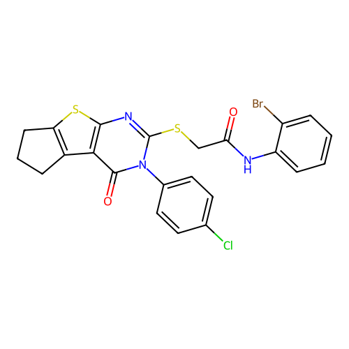 N-(2-bromophenyl)-2-{[3-(4-chlorophenyl)-4-oxo-3,5,6,7-tetrahydro-4H-cyclopenta[4,5]thieno[2,3-d]pyrimidin-2-yl]sulfanyl}acetamide structure