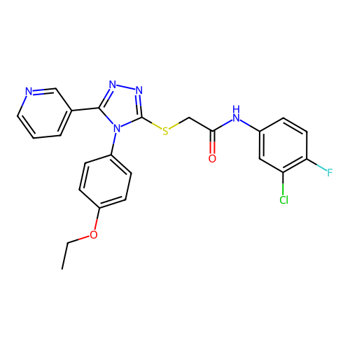 N-(3-chloro-4-fluorophenyl)-2-{[4-(4-ethoxyphenyl)-5-(pyridin-3-yl)-4H-1,2,4-triazol-3-yl]sulfanyl}acetamide structure