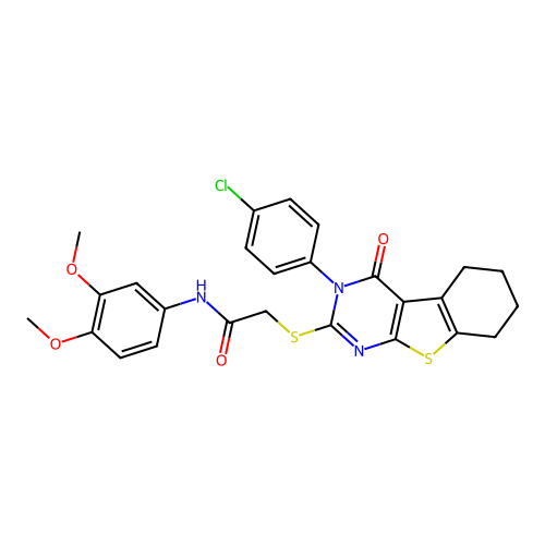 2-((3-(4-chlorophenyl)-4-oxo-3,4,5,6,7,8-hexahydrobenzo[4,5]thieno[2,3-d]pyrimidin-2-yl)thio)-N-(3,4-dimethoxyphenyl)acetamide structure