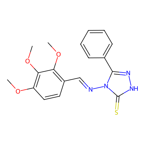 (E)-5-phenyl-4-((2,3,4-trimethoxybenzylidene)amino)-4H-1,2,4-triazole-3-thiol structure