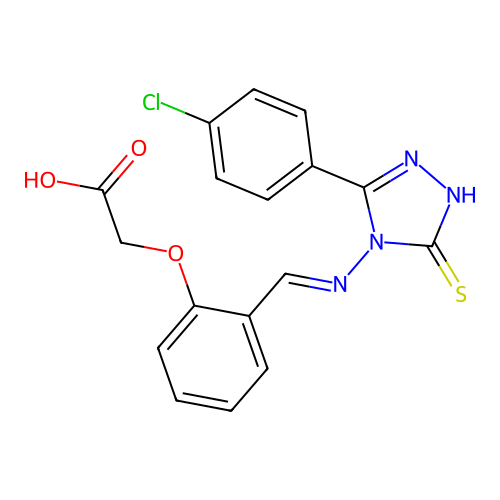 (2-(((3-(4-CL-PH)-5-SULFANYL-4H-1,2,4-TRIAZOL-4-YL)IMINO)ME)PHENOXY)ACETIC ACID structure