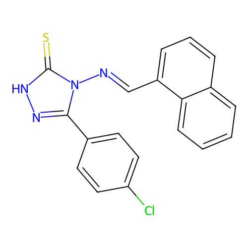 (E)-5-(4-chlorophenyl)-4-((naphthalen-1-ylmethylene)amino)-4H-1,2,4-triazole-3-thiol structure