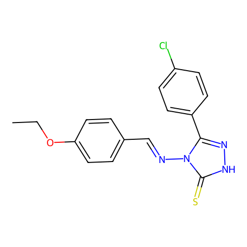 (E)-5-(4-chlorophenyl)-4-((4-ethoxybenzylidene)amino)-4H-1,2,4-triazole-3-thiol structure