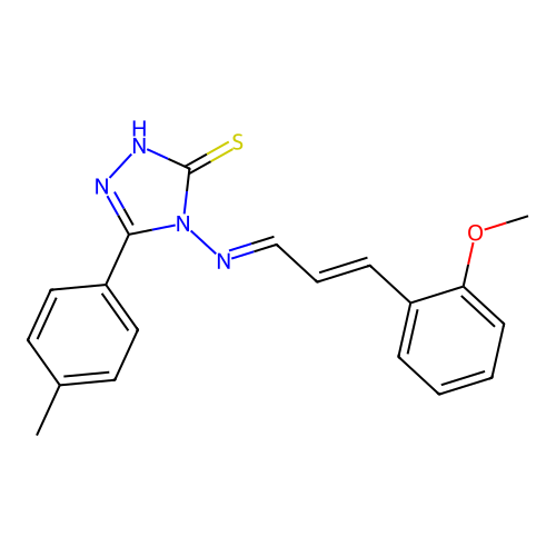 4-((E)-((E)-3-(2-methoxyphenyl)allylidene)amino)-5-(p-tolyl)-4H-1,2,4-triazole-3-thiol structure