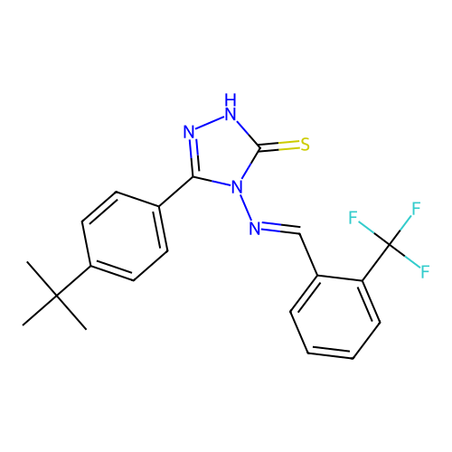 (E)-5-(4-(tert-butyl)phenyl)-4-((2-(trifluoromethyl)benzylidene)amino)-4H-1,2,4-triazole-3-thiol structure