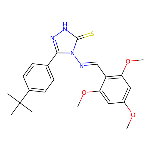 (E)-5-(4-(tert-butyl)phenyl)-4-((2,4,6-trimethoxybenzylidene)amino)-4H-1,2,4-triazole-3-thiol structure