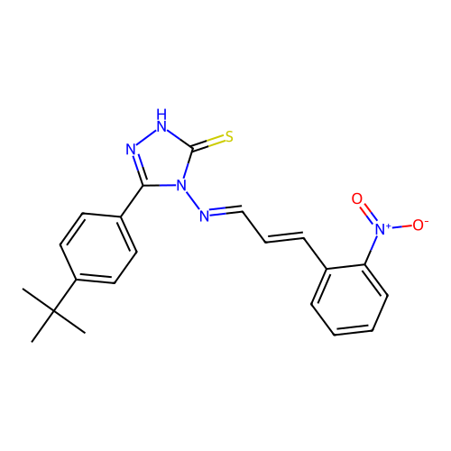 3-(4-tert-butylphenyl)-4-[(E)-[(E)-3-(2-nitrophenyl)prop-2-enylidene]amino]-1H-1,2,4-triazole-5-thione structure