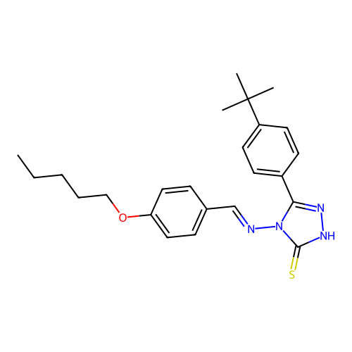(E)-5-(4-(tert-butyl)phenyl)-4-((4-(pentyloxy)benzylidene)amino)-4H-1,2,4-triazole-3-thiol structure