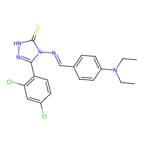 (E)-5-(2,4-dichlorophenyl)-4-((4-(diethylamino)benzylidene)amino)-4H-1,2,4-triazole-3-thiol structure
