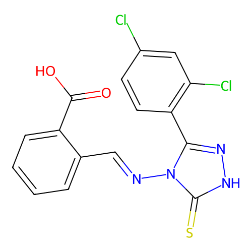 2-(((3-(2,4-DICHLORO-PH)-5-SULFANYL-4H-1,2,4-TRIAZOL-4-YL)IMINO)ME)BENZOIC ACID structure