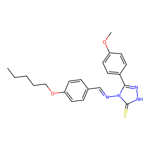 (E)-5-(4-methoxyphenyl)-4-((4-(pentyloxy)benzylidene)amino)-4H-1,2,4-triazole-3-thiol structure