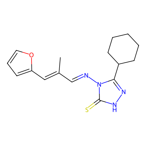 3-cyclohexyl-4-[(E)-[(E)-3-(furan-2-yl)-2-methylprop-2-enylidene]amino]-1H-1,2,4-triazole-5-thione structure