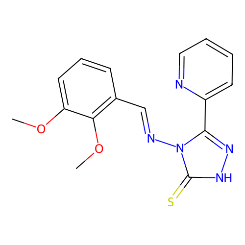 (E)-4-((2,3-dimethoxybenzylidene)amino)-5-(pyridin-2-yl)-4H-1,2,4-triazole-3-thiol structure