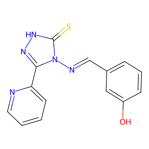 (E)-3-(((3-mercapto-5-(pyridin-2-yl)-4H-1,2,4-triazol-4-yl)imino)methyl)phenol structure