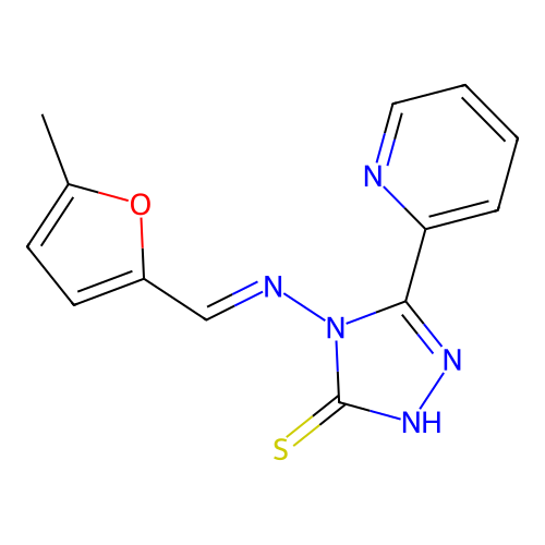 4-[(E)-(5-methylfuran-2-yl)methylideneamino]-3-pyridin-2-yl-1H-1,2,4-triazole-5-thione structure