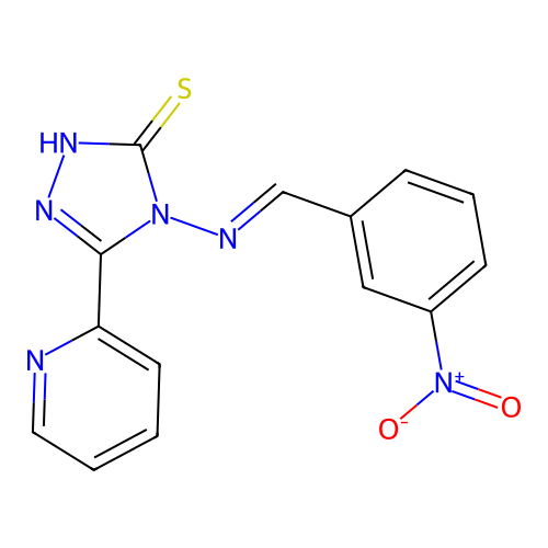 (E)-4-((3-nitrobenzylidene)amino)-5-(pyridin-2-yl)-4H-1,2,4-triazole-3-thiol structure