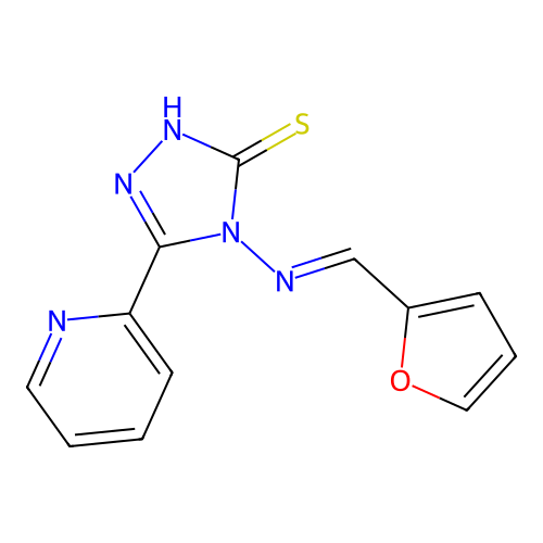 4-[(E)-furan-2-ylmethylideneamino]-3-pyridin-2-yl-1H-1,2,4-triazole-5-thione structure