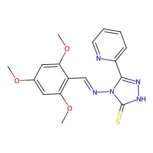 (E)-5-(pyridin-2-yl)-4-((2,4,6-trimethoxybenzylidene)amino)-4H-1,2,4-triazole-3-thiol structure