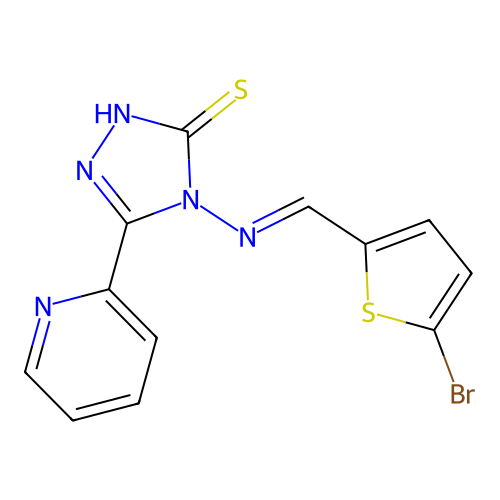 4-[(E)-(5-bromothiophen-2-yl)methylideneamino]-3-pyridin-2-yl-1H-1,2,4-triazole-5-thione structure
