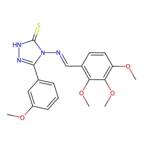 (E)-5-(3-methoxyphenyl)-4-((2,3,4-trimethoxybenzylidene)amino)-4H-1,2,4-triazole-3-thiol structure