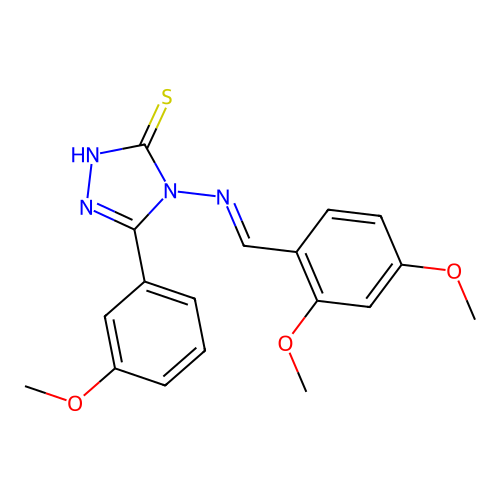 (E)-4-((2,4-dimethoxybenzylidene)amino)-5-(3-methoxyphenyl)-4H-1,2,4-triazole-3-thiol structure
