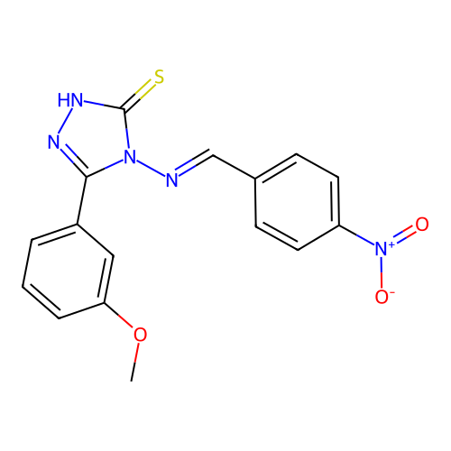 (E)-5-(3-methoxyphenyl)-4-((4-nitrobenzylidene)amino)-4H-1,2,4-triazole-3-thiol structure