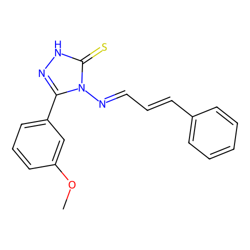 4-((1E,3E)-4-phenyl-1-azabuta-1,3-dienyl)-5-(3-methoxyphenyl)-1,2,4-triazole-3 -thiol structure