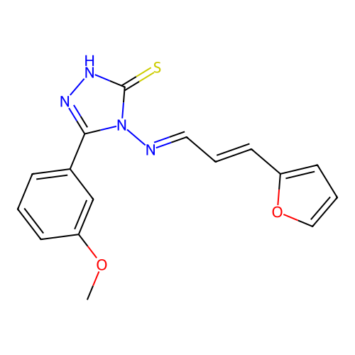 4-((1E,3E)-4-(2-furyl)-1-azabuta-1,3-dienyl)-5-(3-methoxyphenyl)-1,2,4-triazol e-3-thiol structure