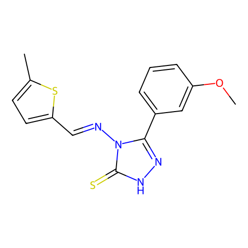 (E)-5-(3-methoxyphenyl)-4-(((5-methylthiophen-2-yl)methylene)amino)-4H-1,2,4-triazole-3-thiol structure