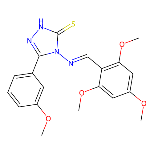 (E)-5-(3-methoxyphenyl)-4-((2,4,6-trimethoxybenzylidene)amino)-4H-1,2,4-triazole-3-thiol structure