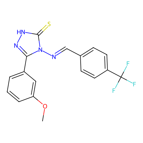 (E)-5-(3-methoxyphenyl)-4-((4-(trifluoromethyl)benzylidene)amino)-4H-1,2,4-triazole-3-thiol structure