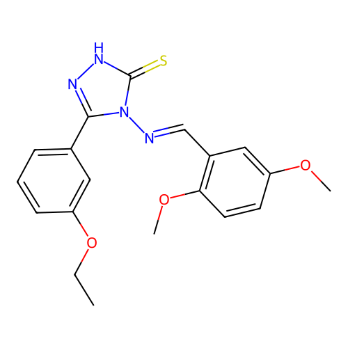 (E)-4-((2,5-dimethoxybenzylidene)amino)-5-(3-ethoxyphenyl)-4H-1,2,4-triazole-3-thiol structure