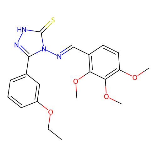 (E)-5-(3-ethoxyphenyl)-4-((2,3,4-trimethoxybenzylidene)amino)-4H-1,2,4-triazole-3-thiol structure