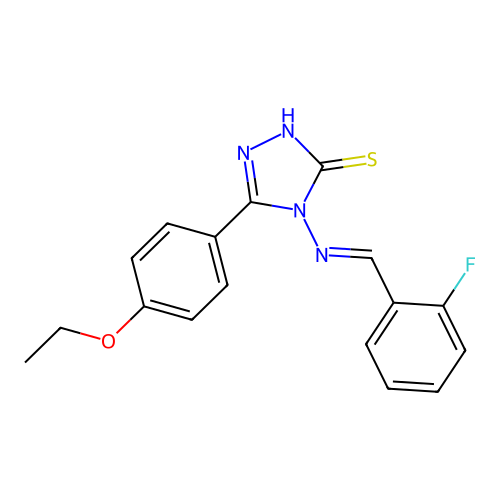 (E)-5-(4-ethoxyphenyl)-4-((2-fluorobenzylidene)amino)-4H-1,2,4-triazole-3-thiol structure