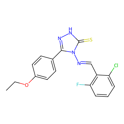 (E)-4-((2-chloro-6-fluorobenzylidene)amino)-5-(4-ethoxyphenyl)-4H-1,2,4-triazole-3-thiol structure