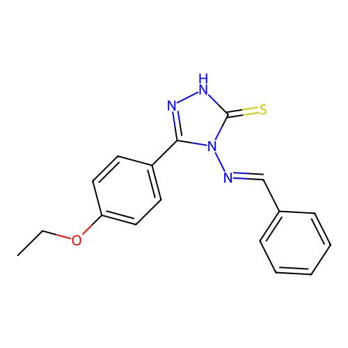 (E)-4-(benzylideneamino)-5-(4-ethoxyphenyl)-4H-1,2,4-triazole-3-thiol structure