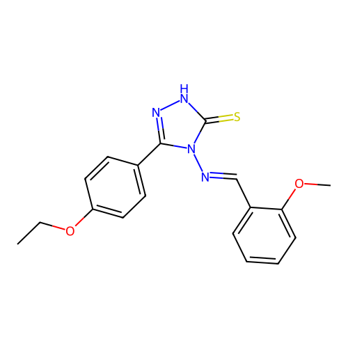 (E)-5-(4-ethoxyphenyl)-4-((2-methoxybenzylidene)amino)-4H-1,2,4-triazole-3-thiol structure