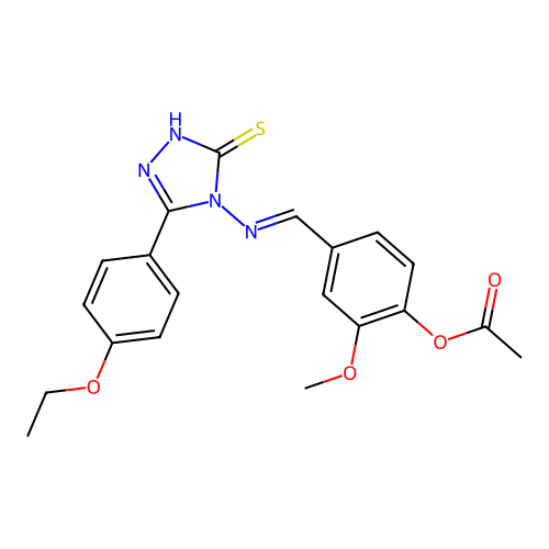 (E)-4-(((3-(4-ethoxyphenyl)-5-mercapto-4H-1,2,4-triazol-4-yl)imino)methyl)-2-methoxyphenyl acetate structure